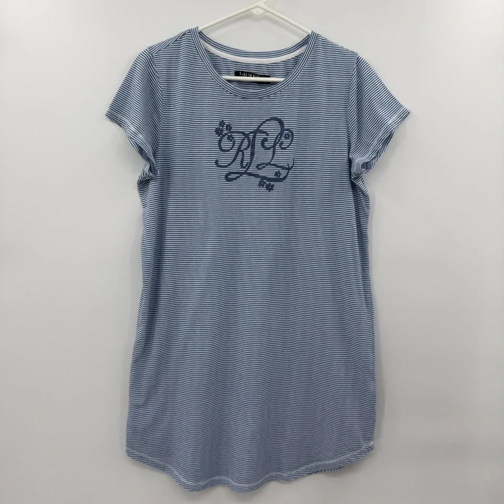 Lauren by Ralph Lauren womens nightshirt gown size Medium blue‎ striped